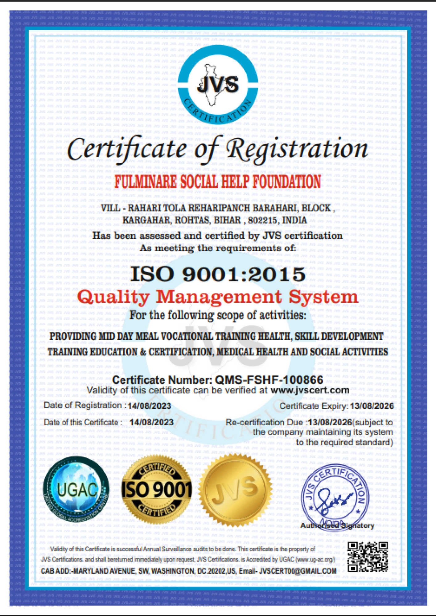 ISO 9001 : 2015 (IAF)